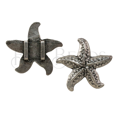 10mm flat LARGE STARFISH slider ANT SILVER - 5 pcs