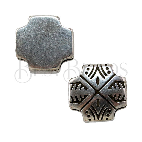 10mm flat VENETIAN CLOVER slider ANT SILVER - 5 pcs