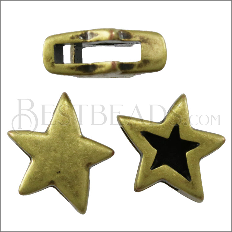 10mm flat REVERSIBLE STAR slider ANT BRASS - 10 pcs
