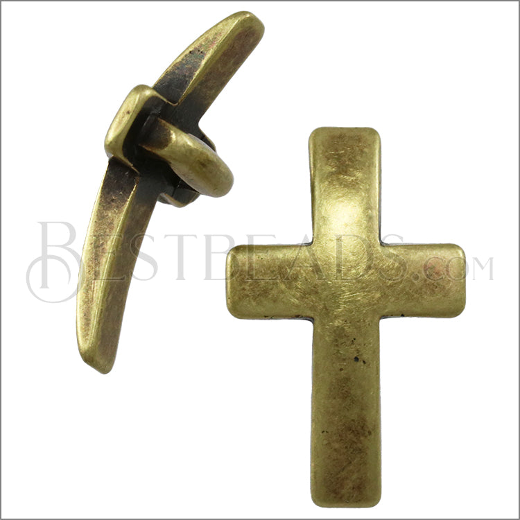 10mm flat CURVED CROSS slider ANT BRASS - 10 pcs