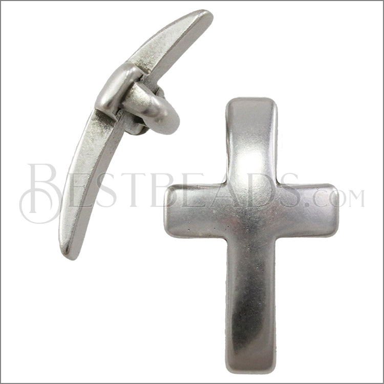 10mm flat CURVED CROSS slider ANT SILVER - 10 pcs
