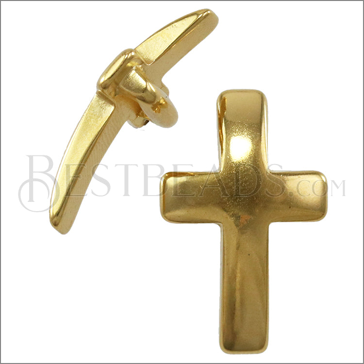 10mm flat CURVED CROSS slider GOLD - 10 pcs