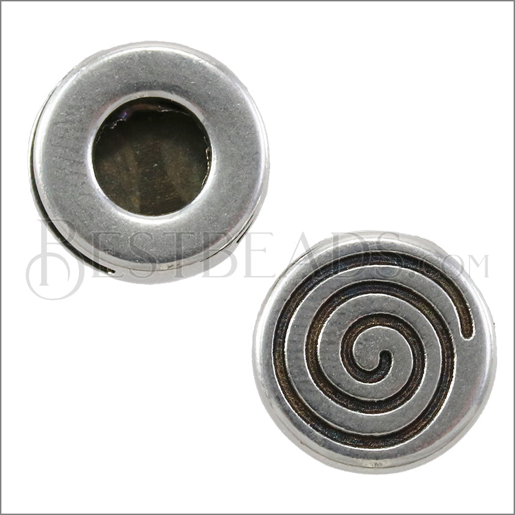 10mm flat ROUND COIL slider ANT SILVER - 10 pcs