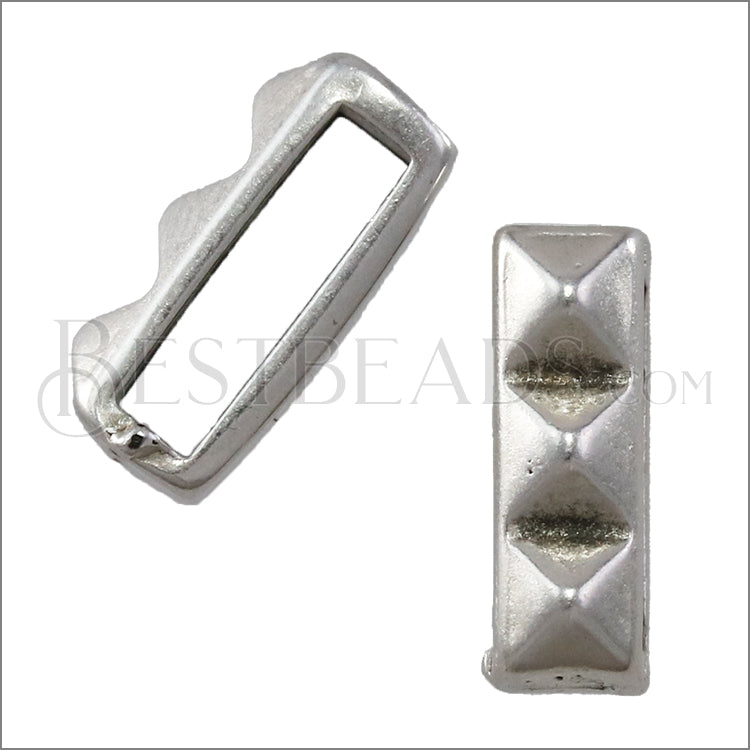 10mm flat BAR WITH STUDS slider ANT SILVER - 10 pcs