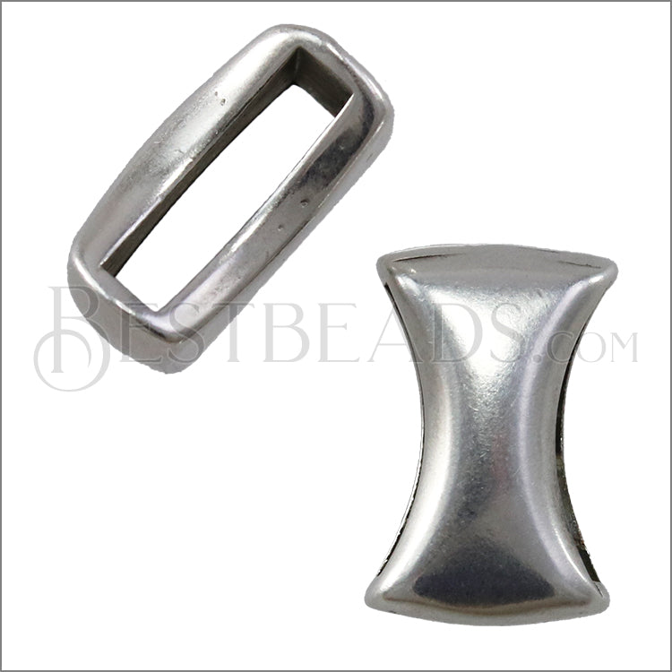 10mm flat SMOOTH BOW TIE slider ANT SILVER - 10 pcs