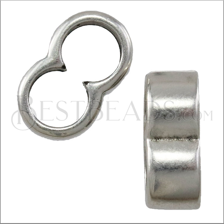 5mm round DOUBLE slider ANT SILVER - 10 pcs