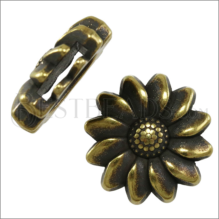 10mm flat SUNFLOWER slider ANT BRASS - 10 pcs