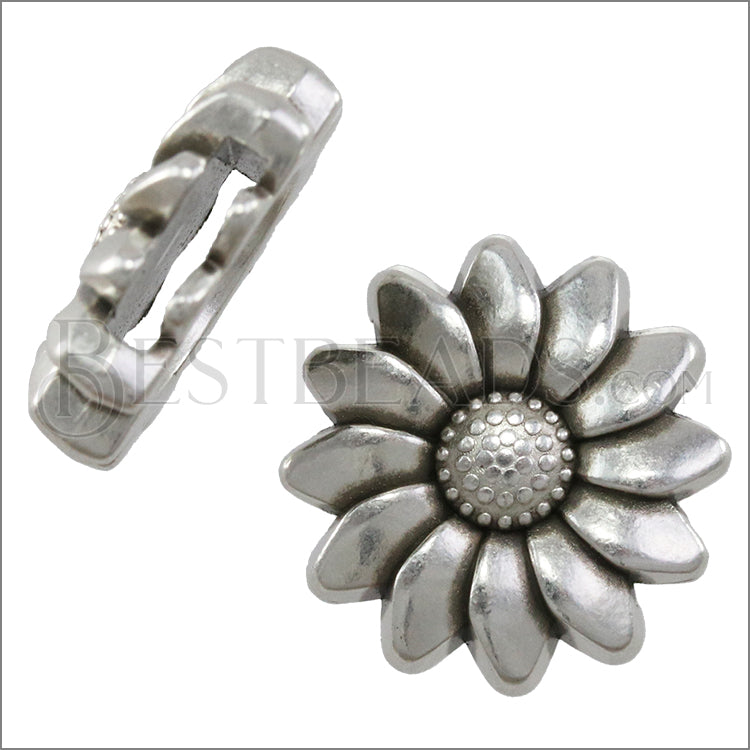 10mm flat SUNFLOWER slider ANT SILVER - 10 pcs