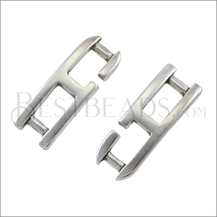 5mm flat BAR HOOK connector ANT SILVER - 10 pcs