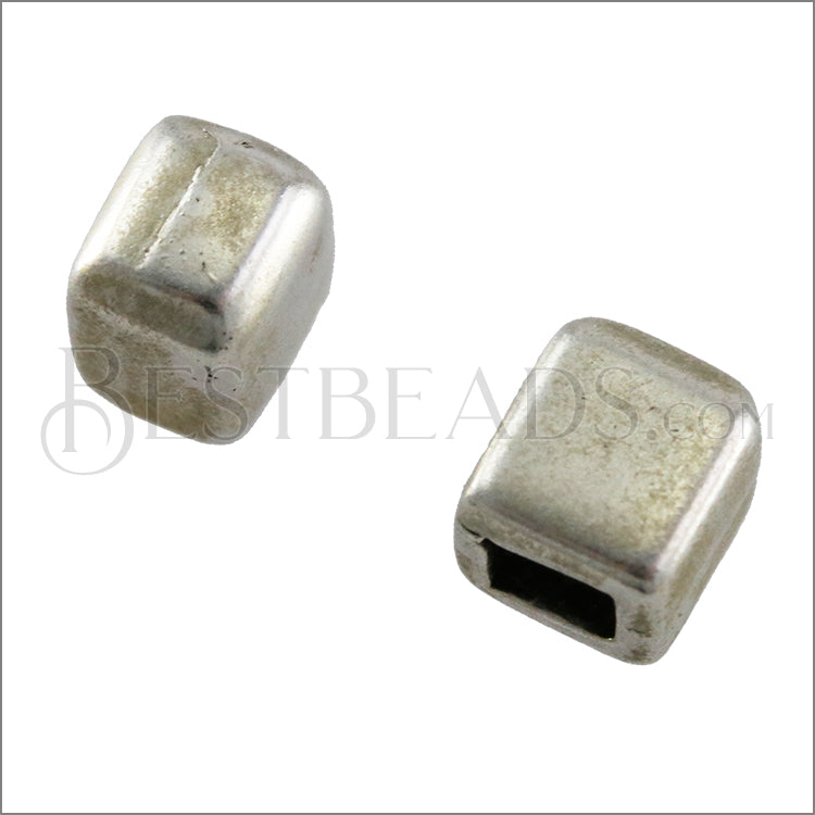 3mm flat SQUARE end cap ANT SILVER - 10 pcs