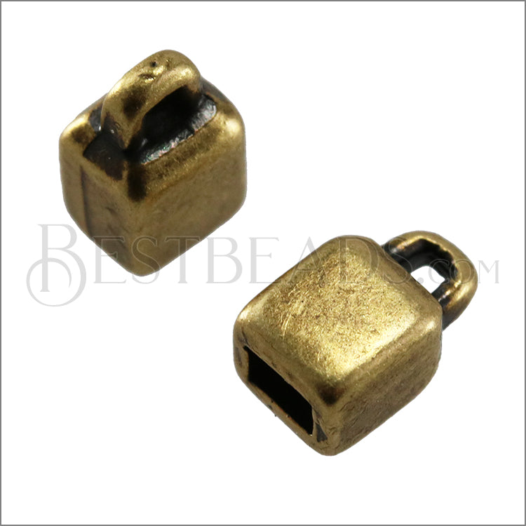 3mm flat SQUARE LOOP end cap ANT BRASS - 10 pcs