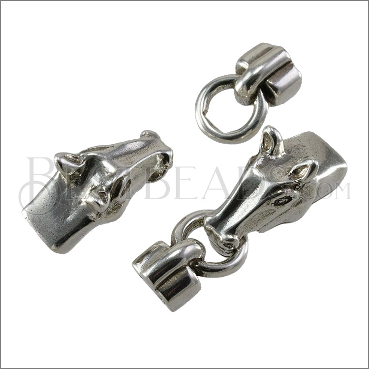 5mm round HORSE AND BIT connector clasp ANT SILVER - 5 pcs