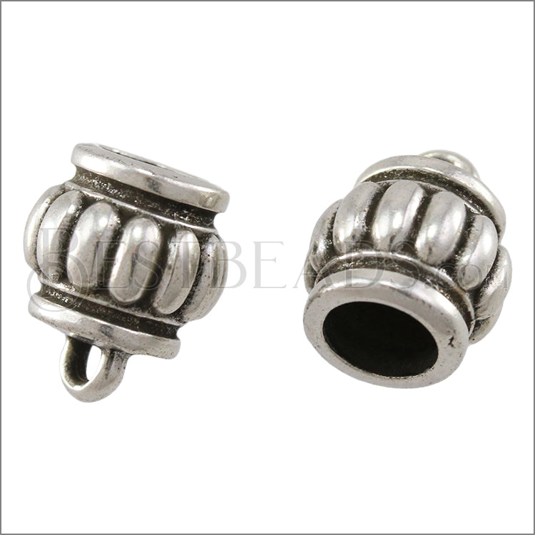 6mm round CROWN loop end ANT SILVER - 10 pcs