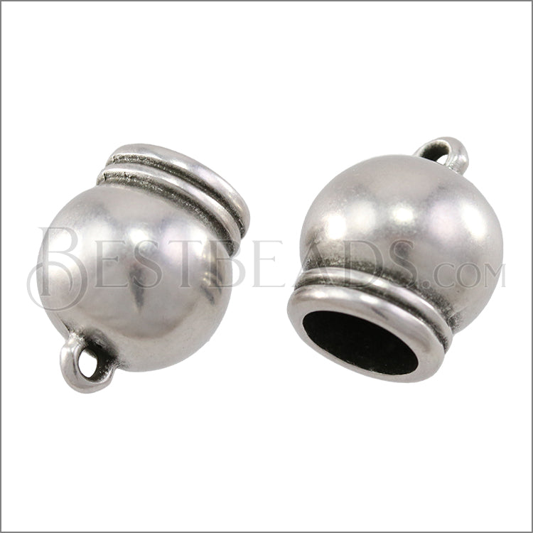 8mm round SPHERICAL loop end ANT SILVER - 10 pcs