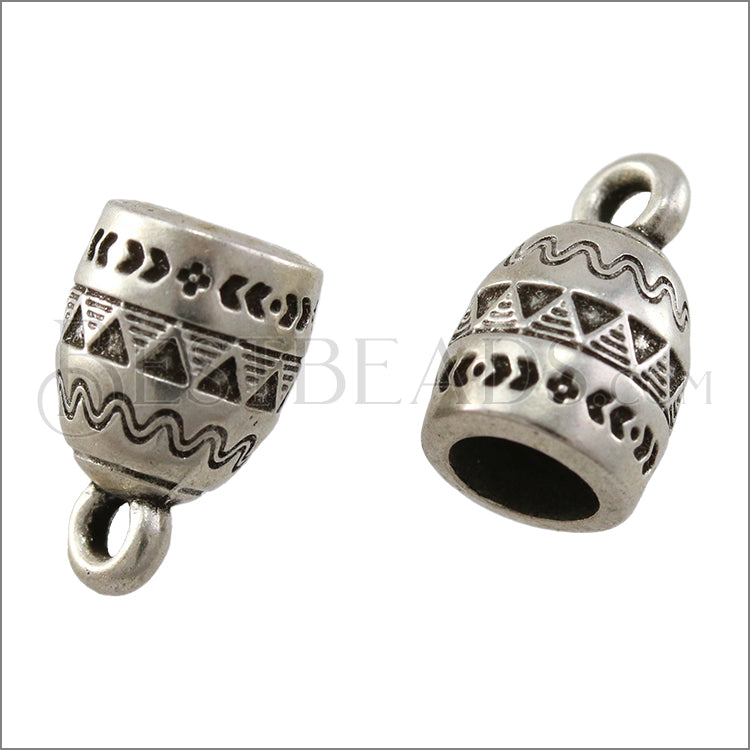 5mm round PATTERNED loop end ANT SILVER - 10 pcs