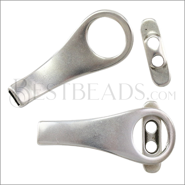 3mm round SMOOTH TOGGLE clasp ANTIQUE SILVER - 10 clasps