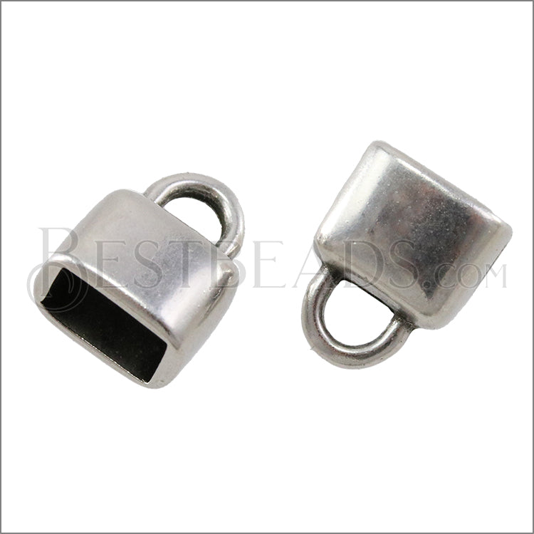 6mm x 4mm flat DOUBLE WIDE end ANT SILVER - 10 pcs