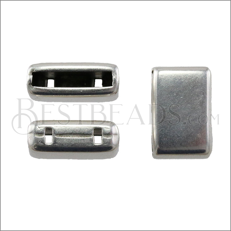 10mm flat END CAP w/ 2 holes ANT SILVER - 10 pcs