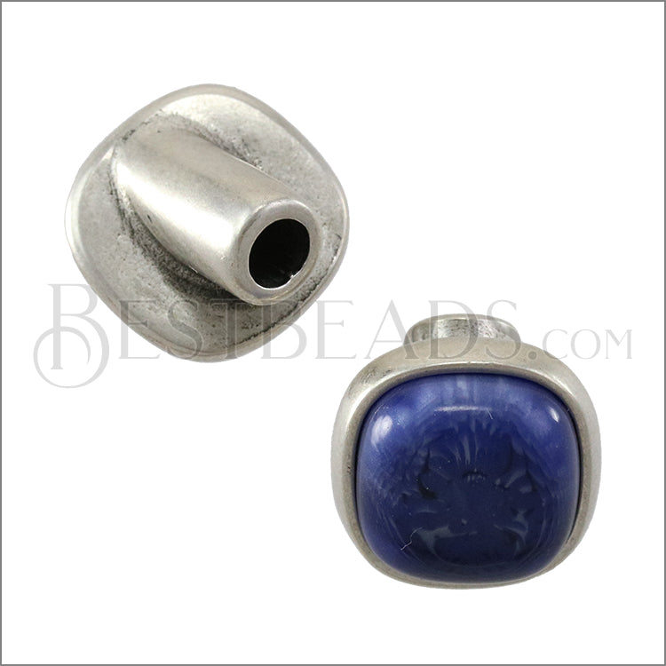 5mm round ROUNDED SQUARE BEZEL w/ EPOXY end cap ANT SILVER/BLUE - 2 pcs