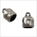 6mm round TEXTURED BELL END CAP w/ LOOP clasp ANT SILVER - 10 pcs