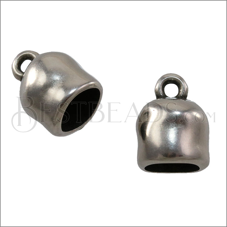 6mm round TEXTURED BELL END CAP w/ LOOP clasp ANT SILVER - 10 pcs