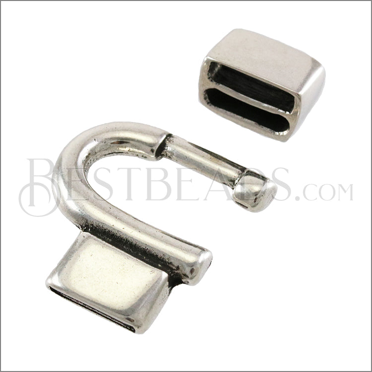 10mm flat HORSESHOE clasp ANT SILVER - 10 clasps