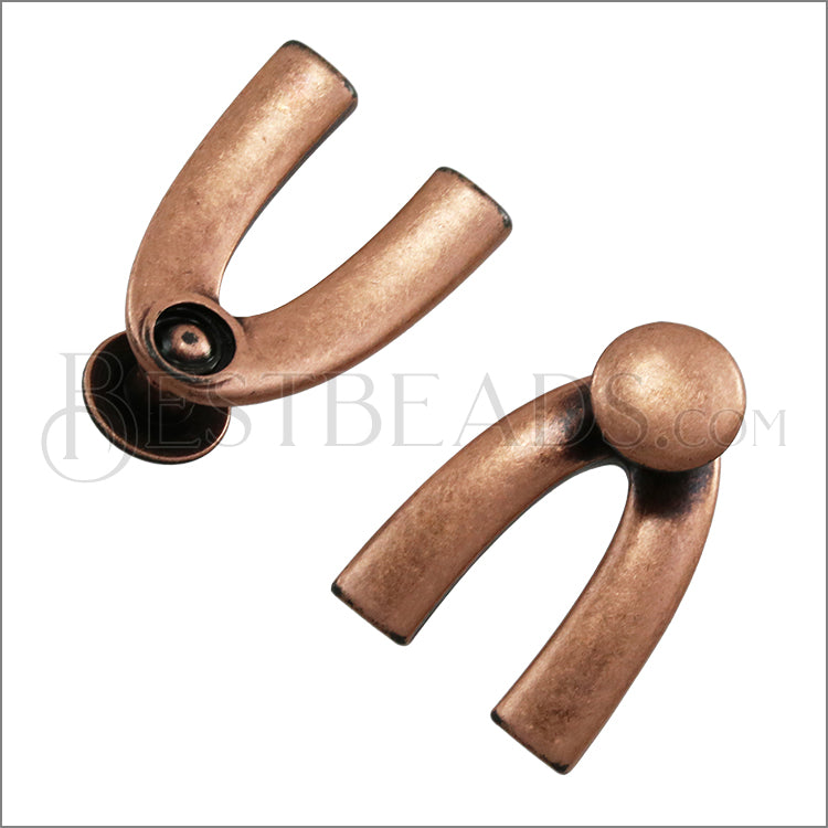 5mm flat WISHBONE DISC clasp ANT COPPER - 10 pcs