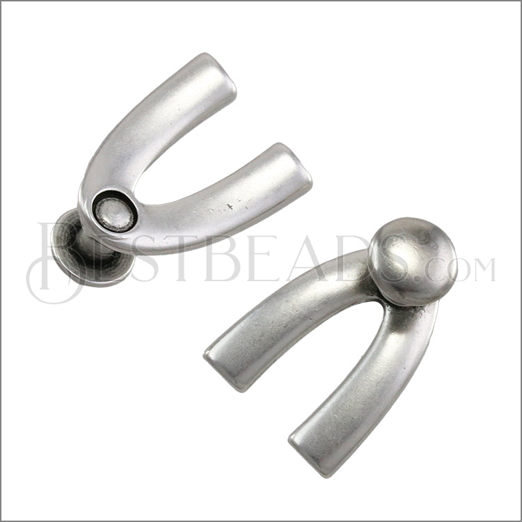 5mm flat WISHBONE DISC clasp ANT SILVER - 10 pcs