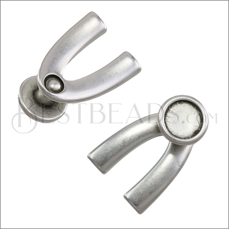 5mm flat WISHBONE CABOCHON clasp ANT SILVER - 10 pcs