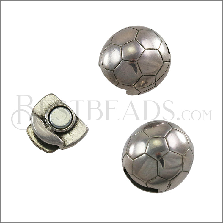 10mm flat SOCCER BALL magnetic clasp ANTIQUE SILVER - 10 clasps