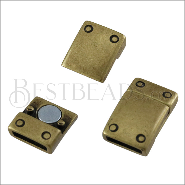 10mm flat RIVET magnetic clasp ANT BRASS - 10 clasps