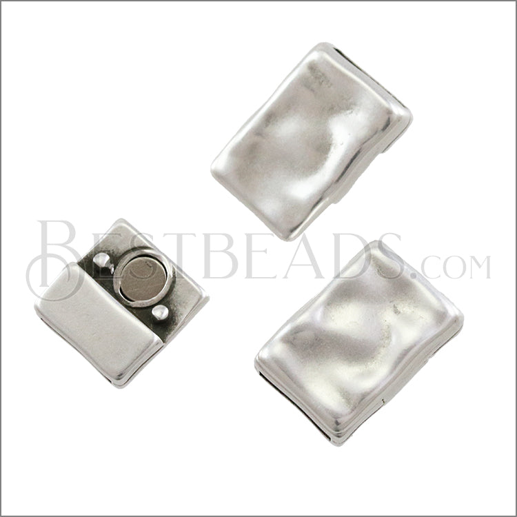 10mm flat RIPPLED RECTANGLE magnetic clasp ANTIQUE SILVER - 10 clasps