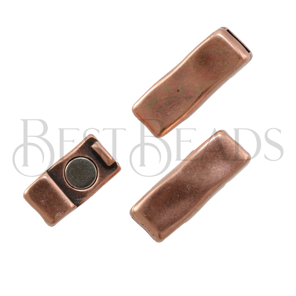 5mm flat RIPPLED magnetic clasp ANTIQUE COPPER - 10 clasps