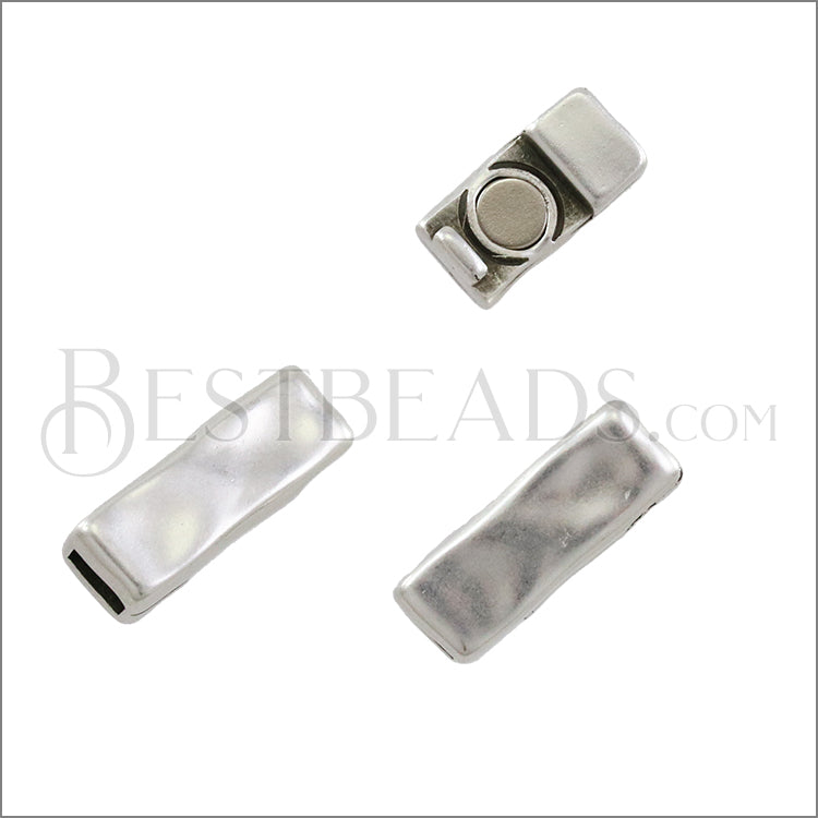 5mm flat RIPPLED magnetic clasp ANTIQUE SILVER - 10 clasps