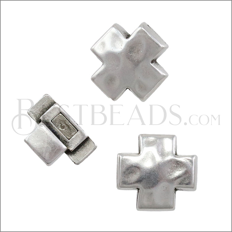 5mm flat CROSS magnetic clasp ANTIQUE SILVER - 5 clasps