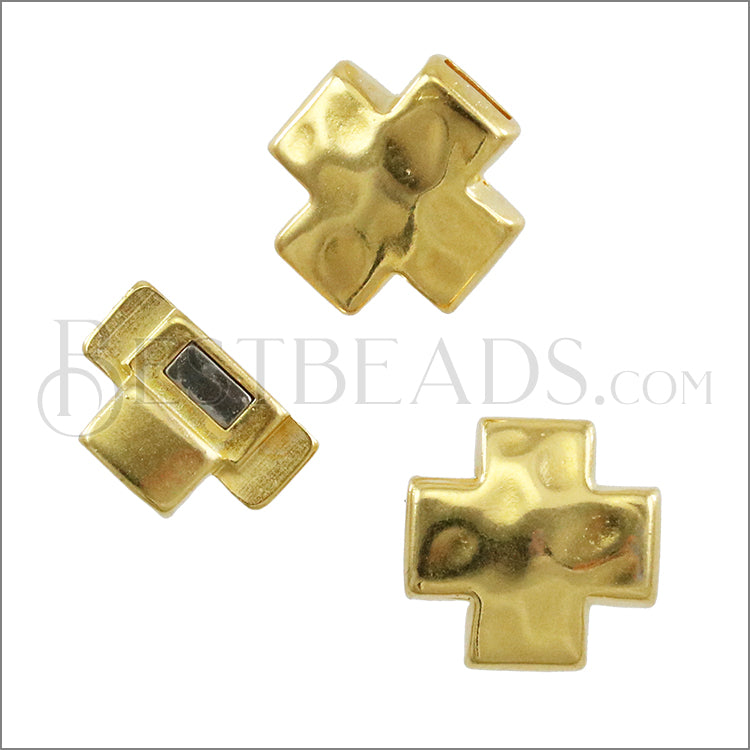 5mm flat CROSS magnetic clasp SHINY GOLD - 5 clasps