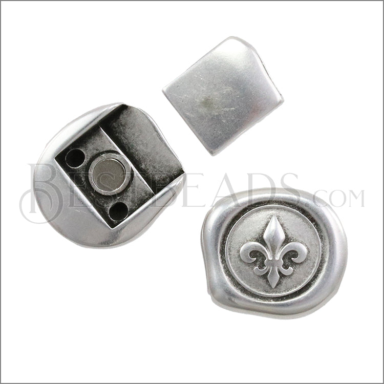 10mm flat FLEUR DE LIS STAMP magnetic clasp ANTIQUE SILVER - 10 clasps