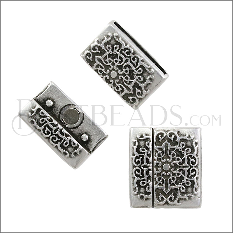 20mm flat BAROQUE magnetic clasp ANTIQUE SILVER - 5 clasps