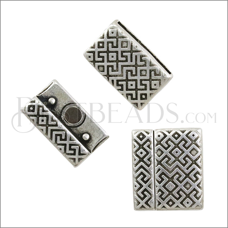 20mm flat GEOMETRIC MAZE magnetic clasp ANTIQUE SILVER - 5 clasps