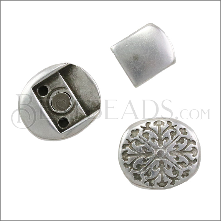 10mm flat BAROQUE magnetic clasp ANTIQUE SILVER - 10 pcs