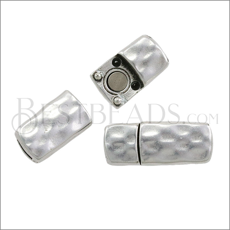 6mm flat HAMMERED magnetic clasp ANT SILVER - 10 clasps
