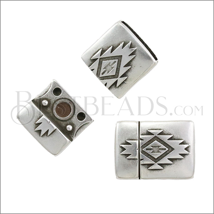 15mm flat SOUTHWESTERN magnetic clasp ANT SILVER - 5 clasps