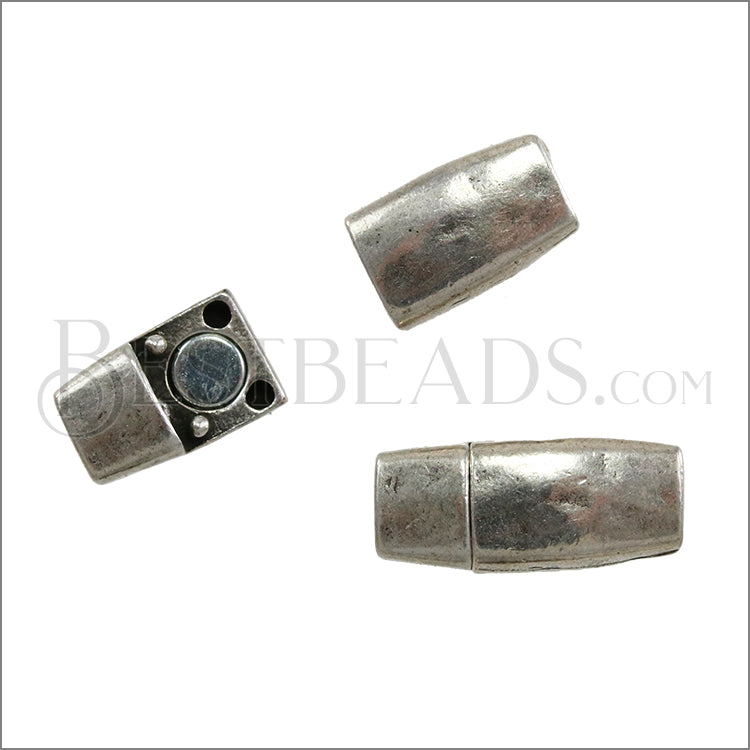3mm flat TEXTURED magnetic clasp ANTIQUE SILVER - 10 clasps