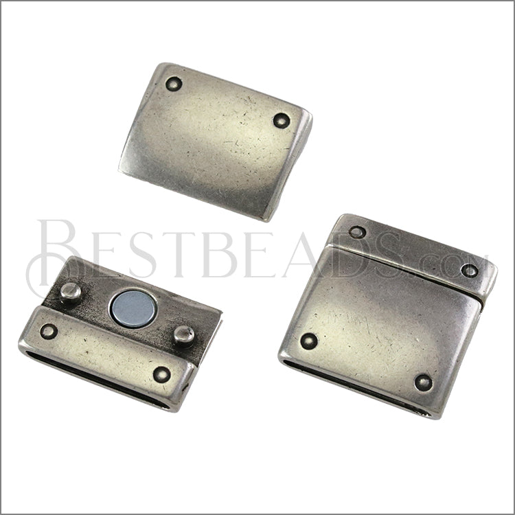 20mm flat RIVET magnetic clasp ANT SILVER - 5 clasps