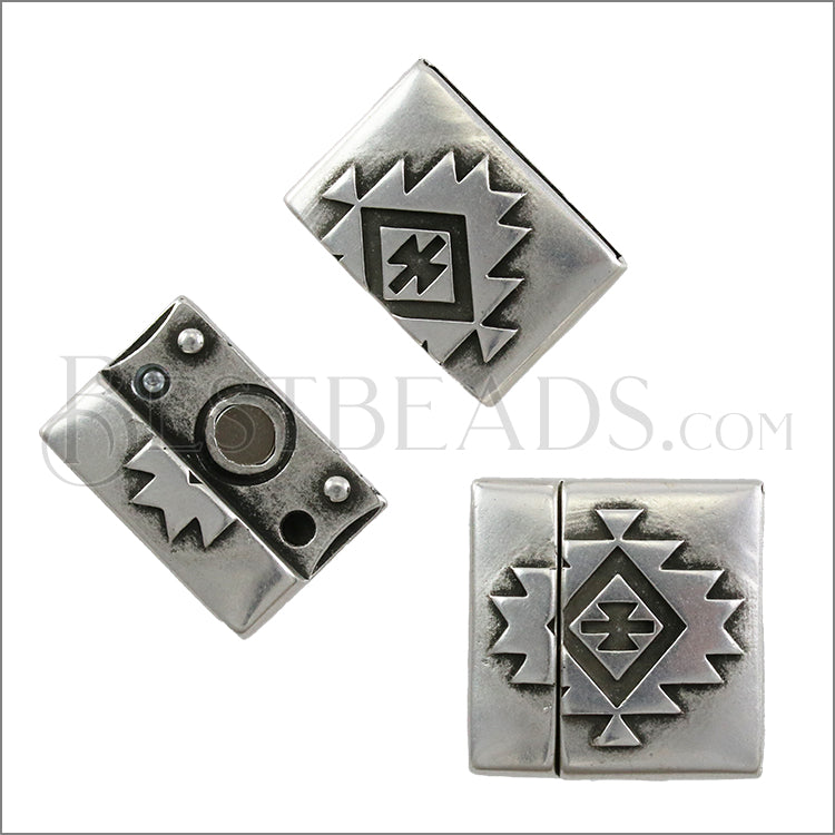 20mm flat SOUTHWESTERN magnetic clasp ANT SILVER - 5 clasps