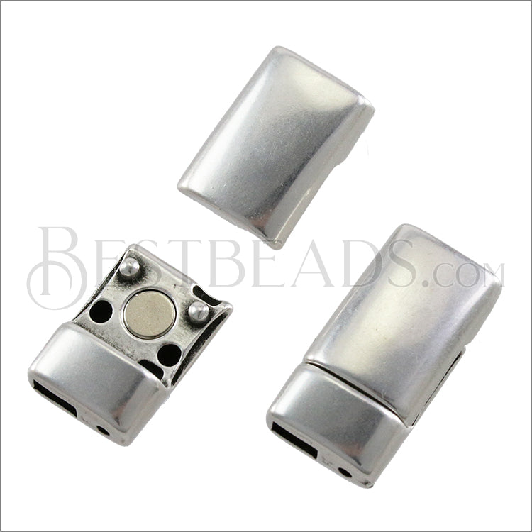 5mm flat LEATHER + HEADPIN magnetic clasp ANT SILVER - 10 clasps