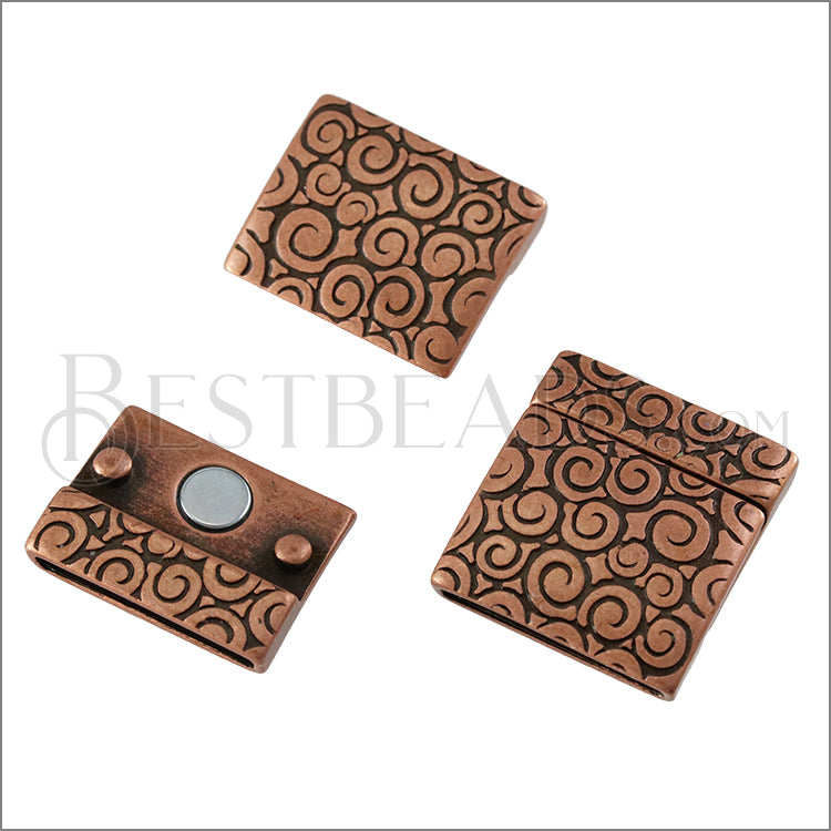 20mm flat SWIRL magnetic clasp ANT COPPER - 5 clasps