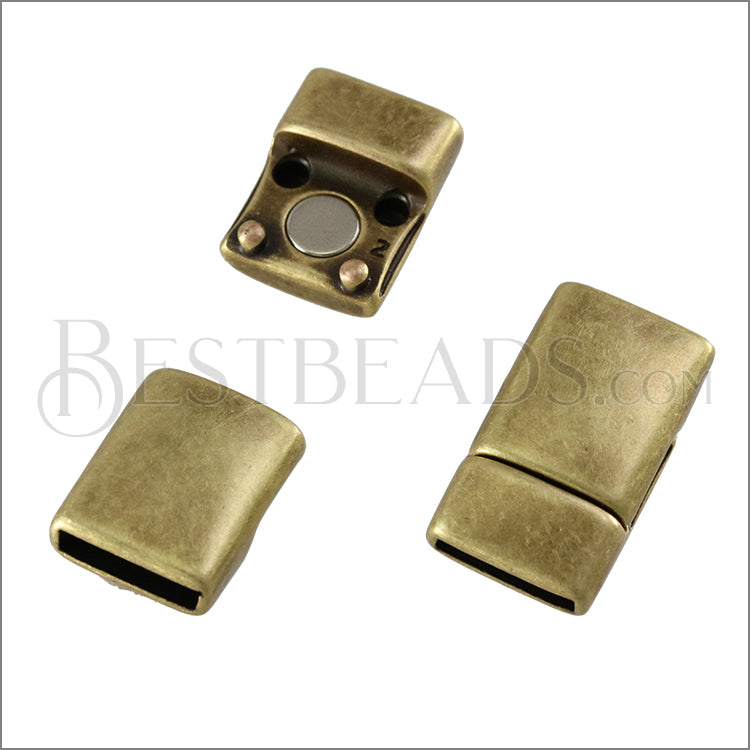10mm flat ROUNDED magnetic clasp ANT BRASS - 10 clasps