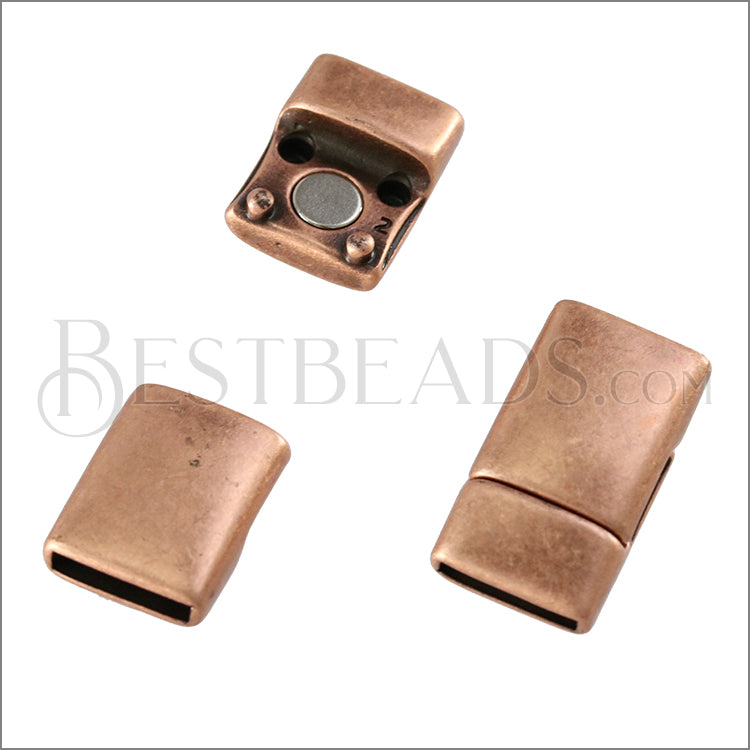 10mm flat ROUNDED magnetic clasp ANT COPPER - 10 clasps