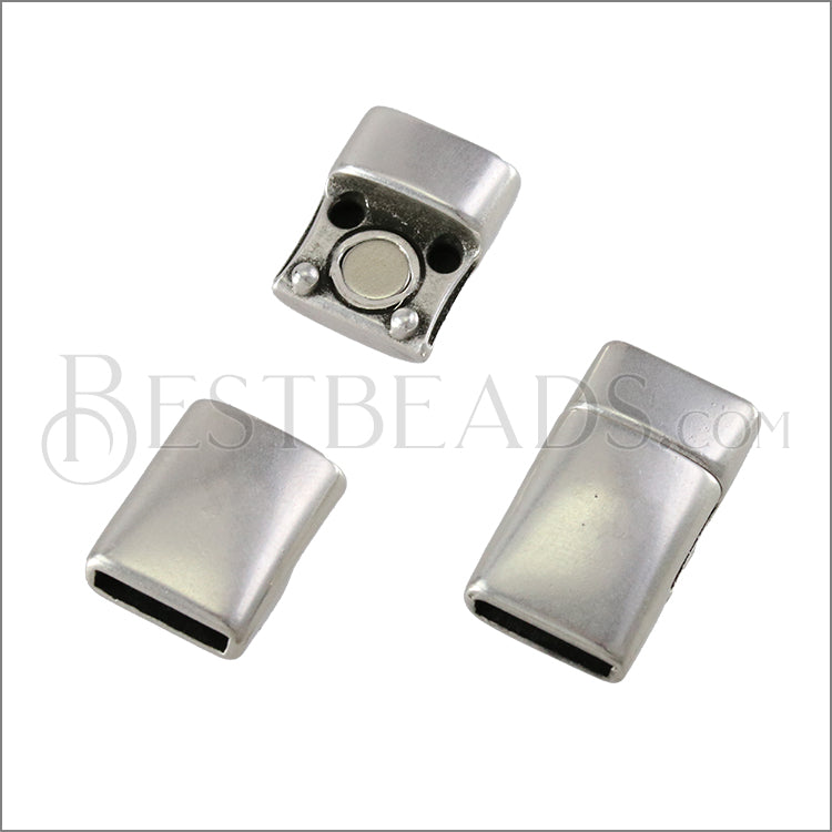 10mm flat ROUNDED magnetic clasp ANT SILVER - 10 clasps